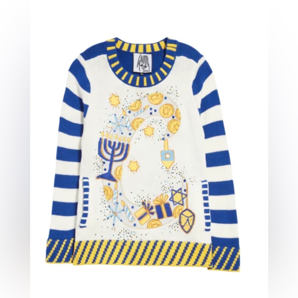 Blue and White Hanukkah Sweater